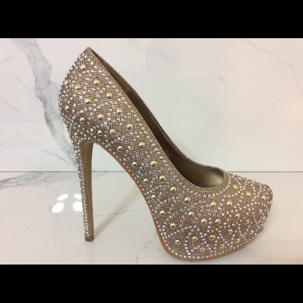New Women’s Bling Champagne Crystal Shoes 6” Heels